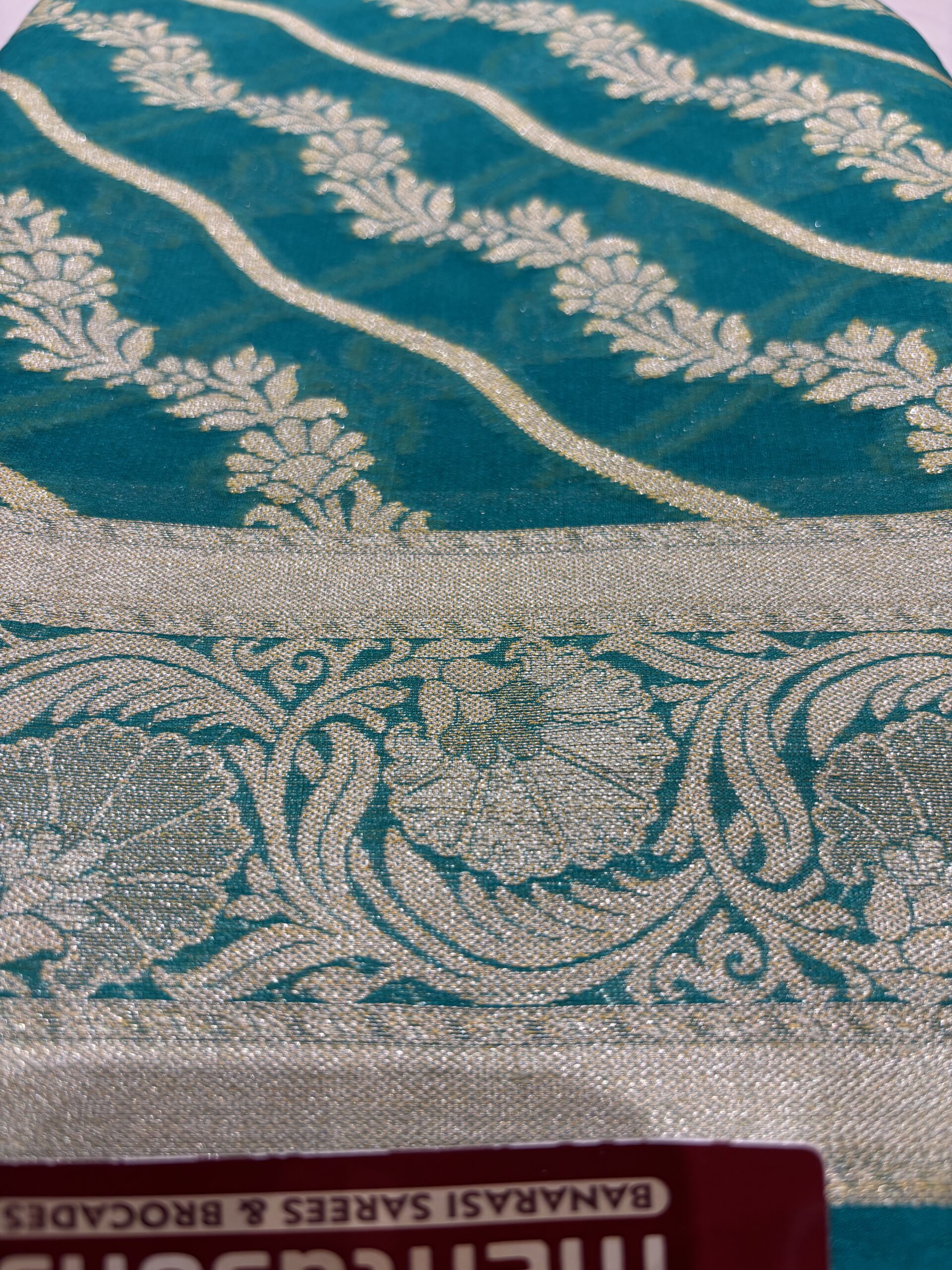 Banarasi Silk Chiffon Saree- Bottle Green - Image 2