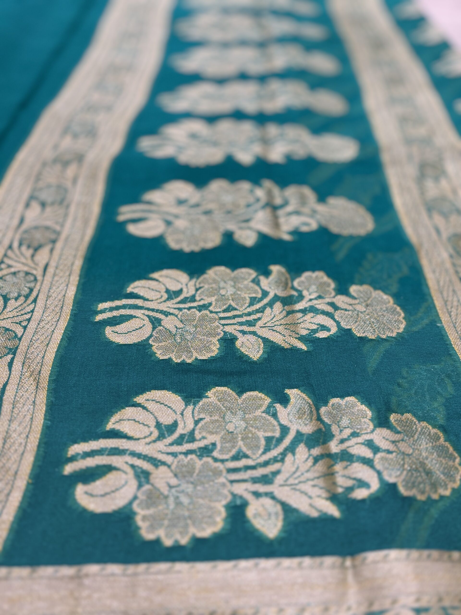 Banarasi Silk Chiffon Saree- Bottle Green - Image 4