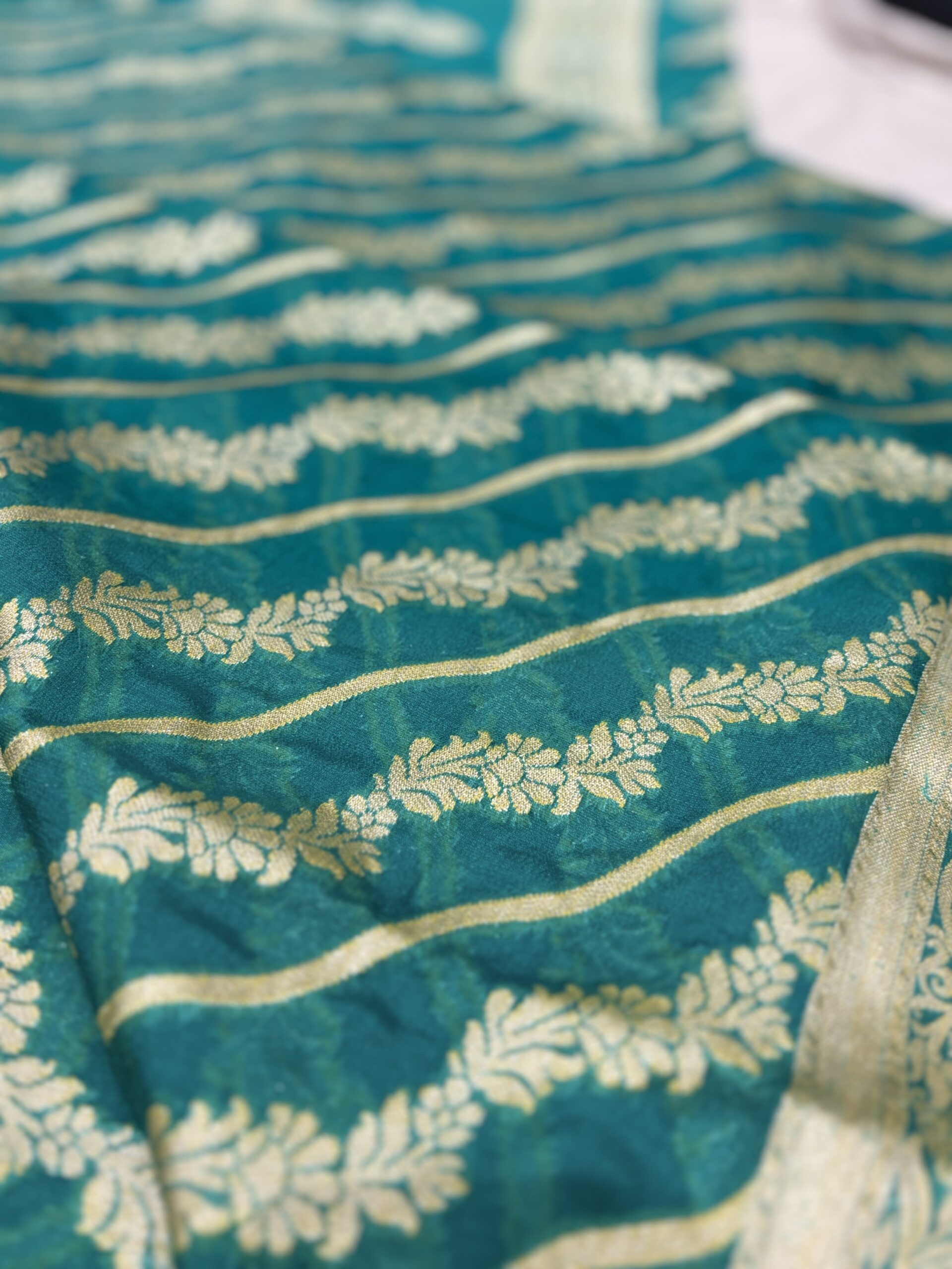 Banarasi Silk Chiffon Saree- Bottle Green - Image 3