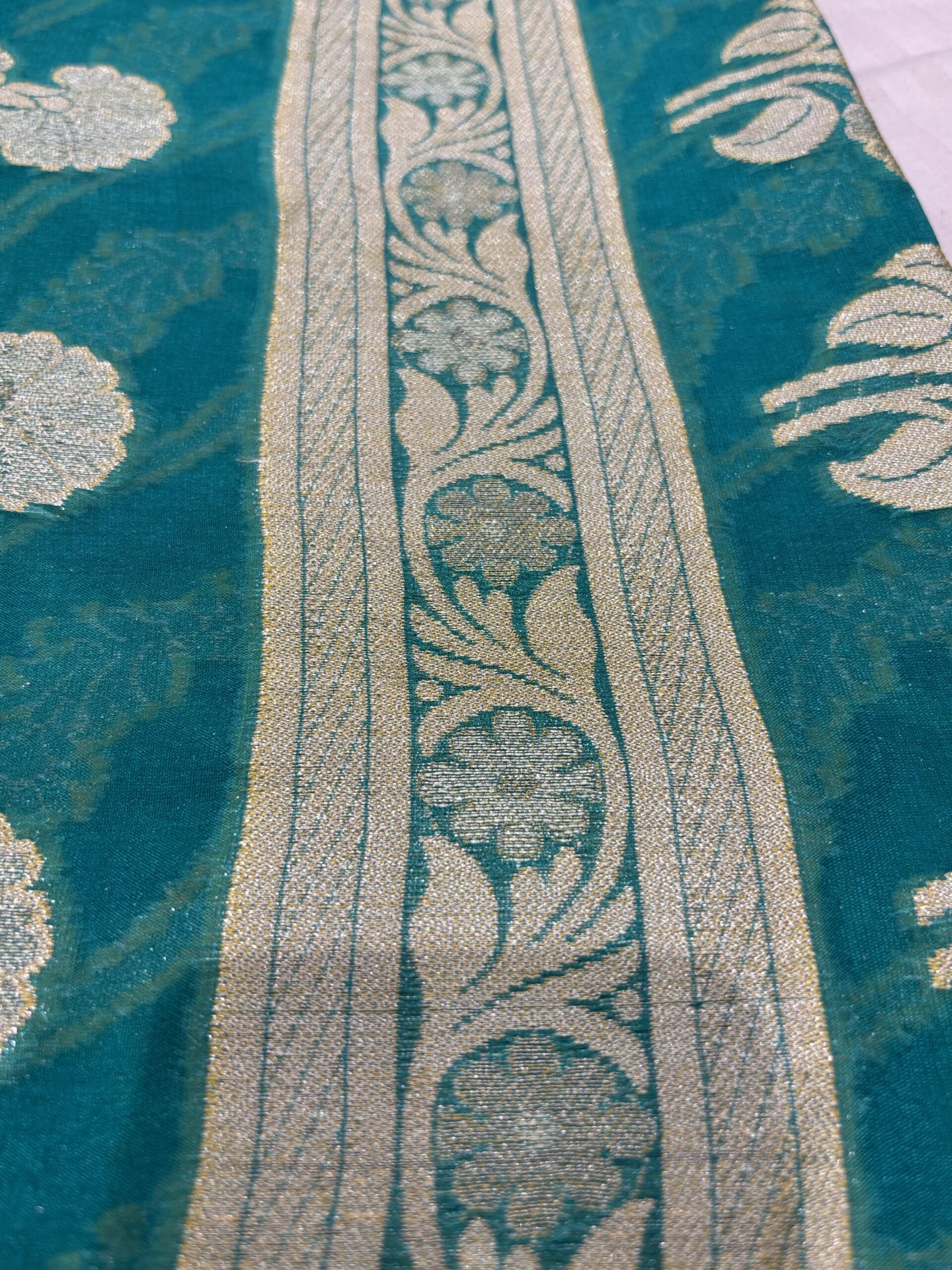 Banarasi Silk Chiffon Saree- Bottle Green - Image 6
