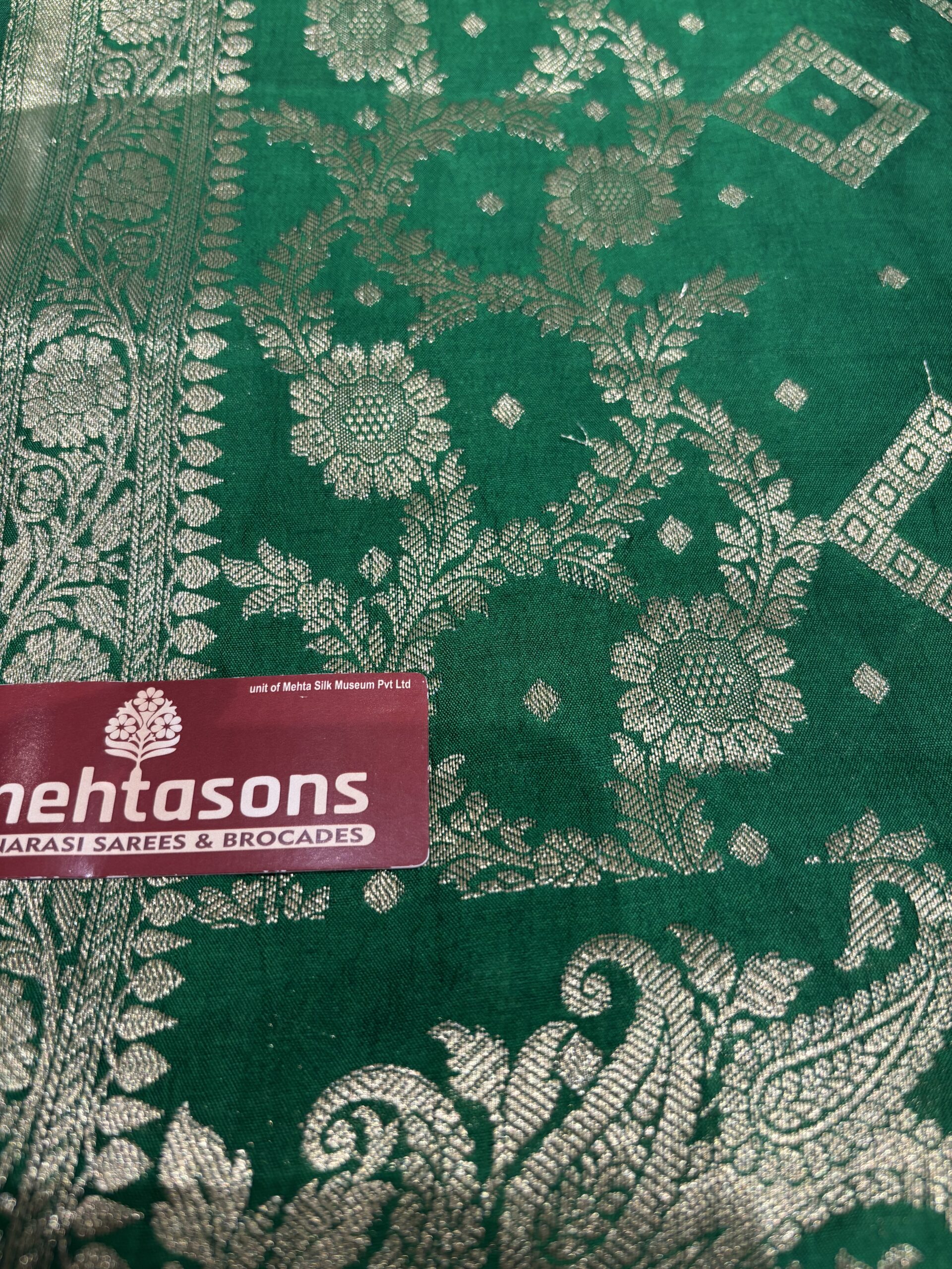 Pure Spun Silk Saree - Green - Image 8