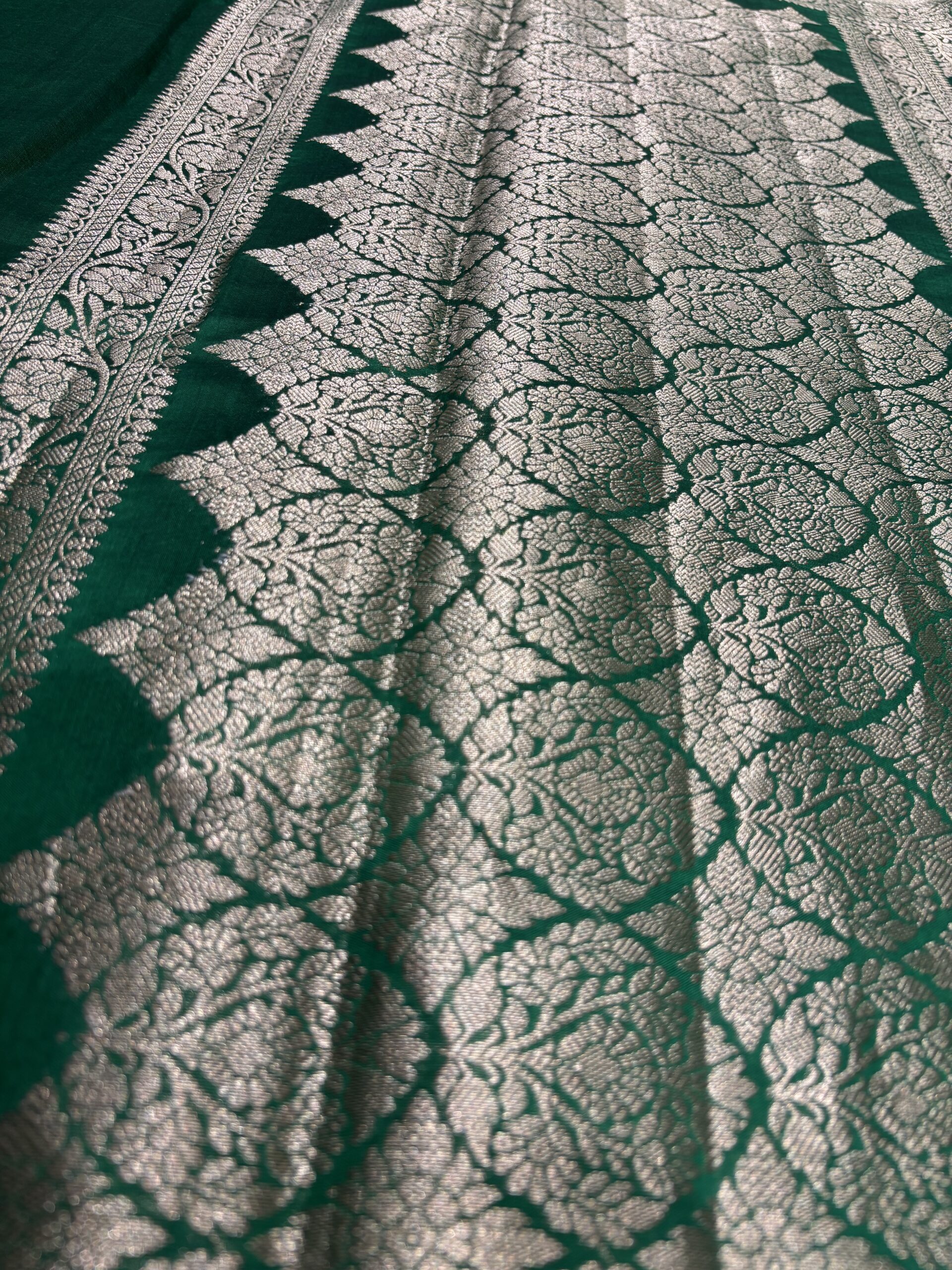 Pure Spun Silk Saree - Green - Image 7