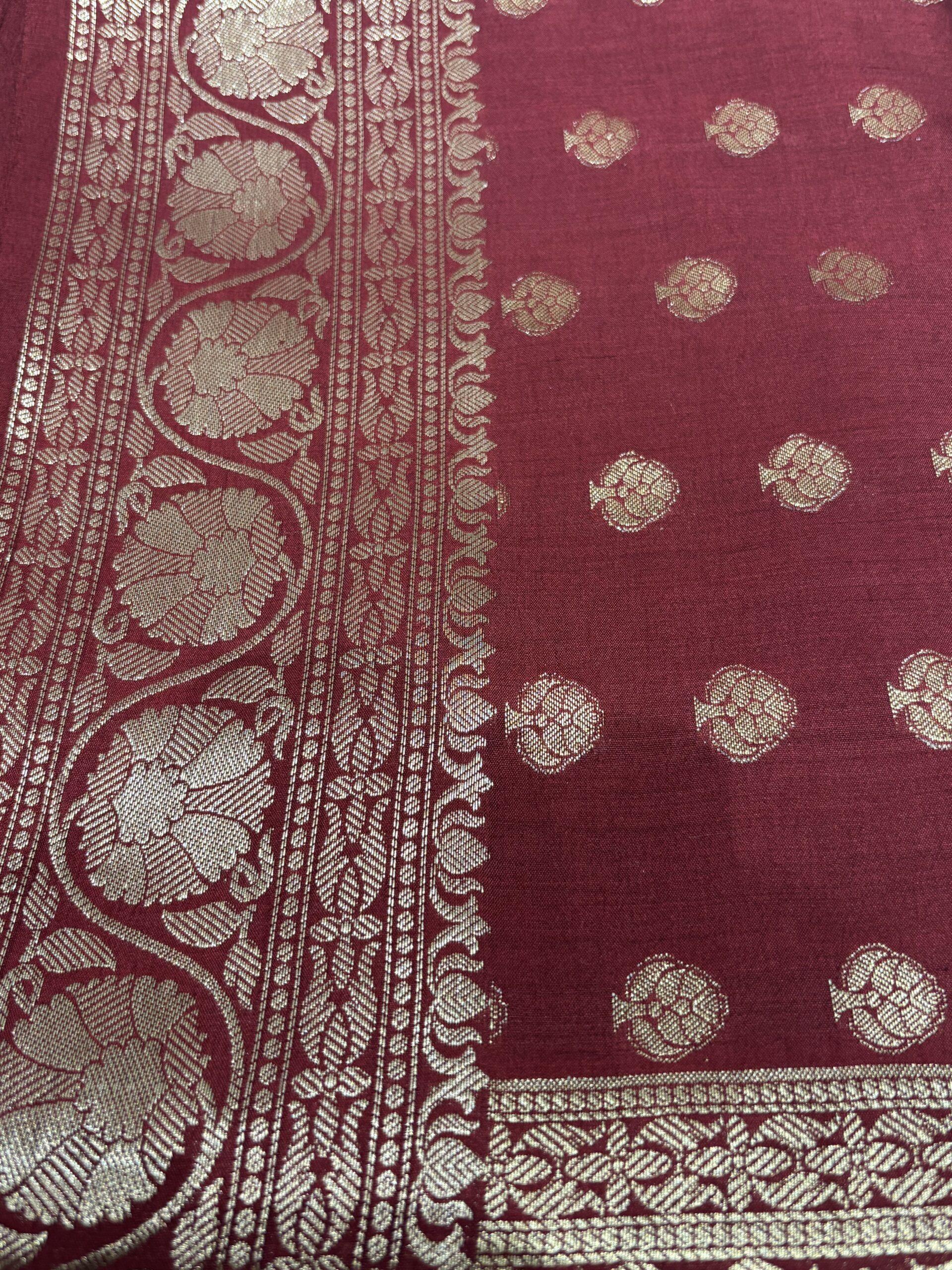 Pure Spun Silk Banarasi Saree - Maroon - Image 5