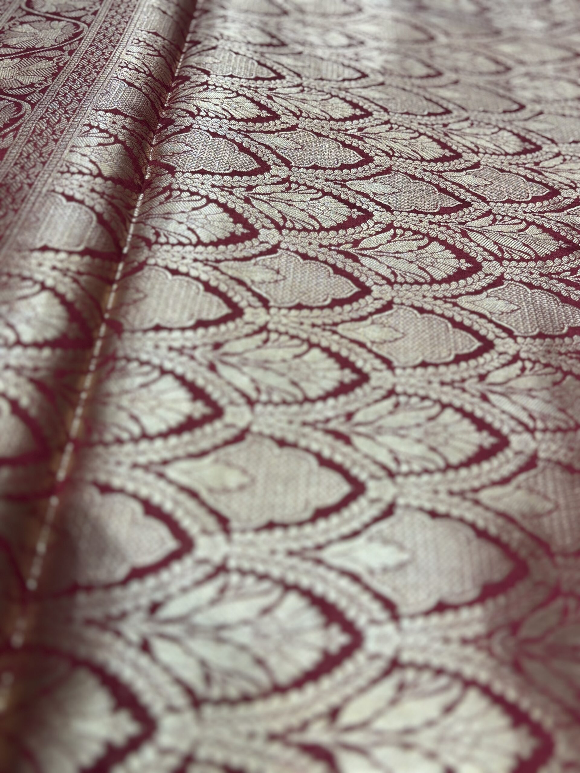 Pure Spun Silk Banarasi Saree - Maroon - Image 4