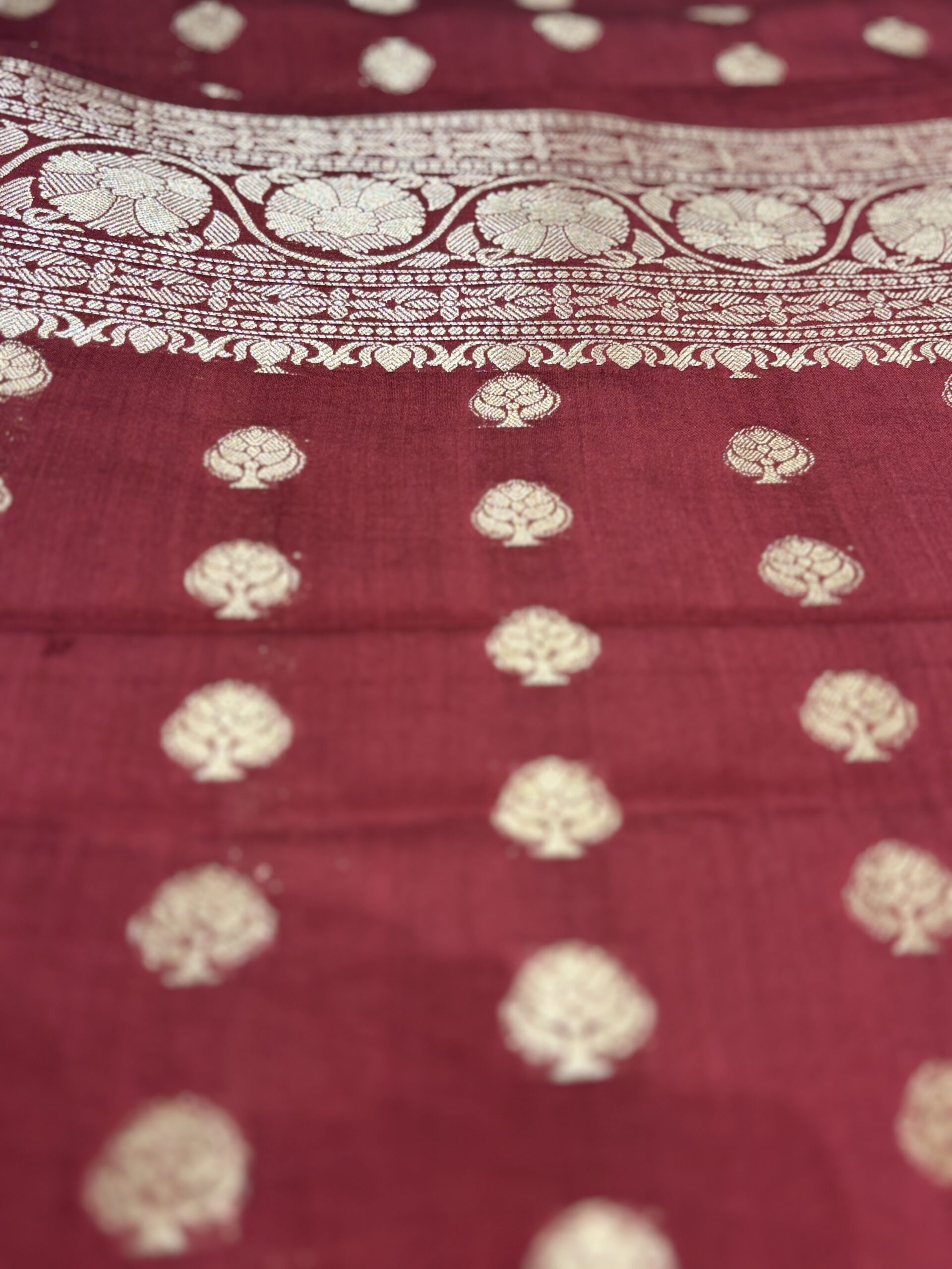 Pure Spun Silk Banarasi Saree - Maroon - Image 2