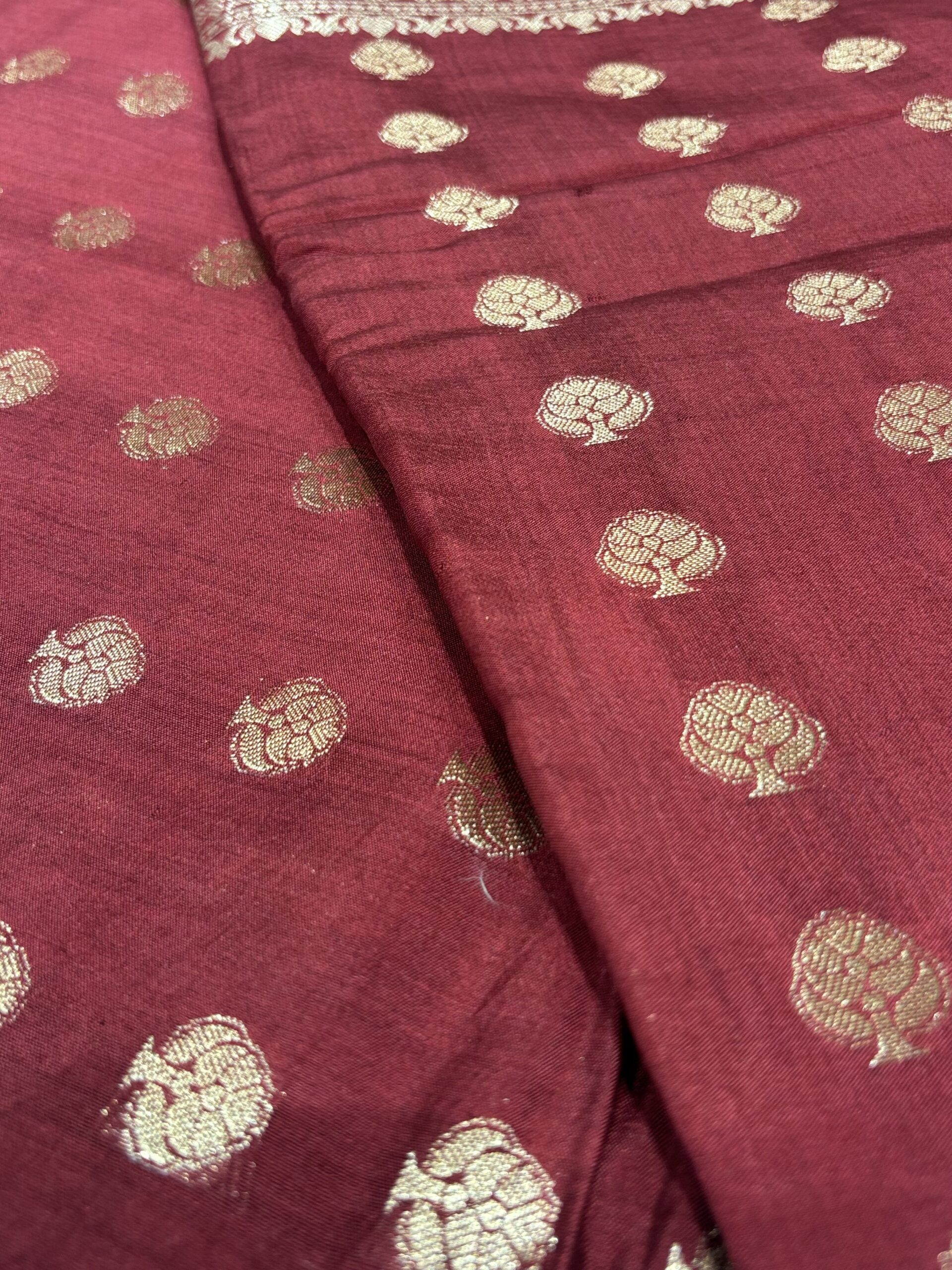 Pure Spun Silk Banarasi Saree - Maroon - Image 6