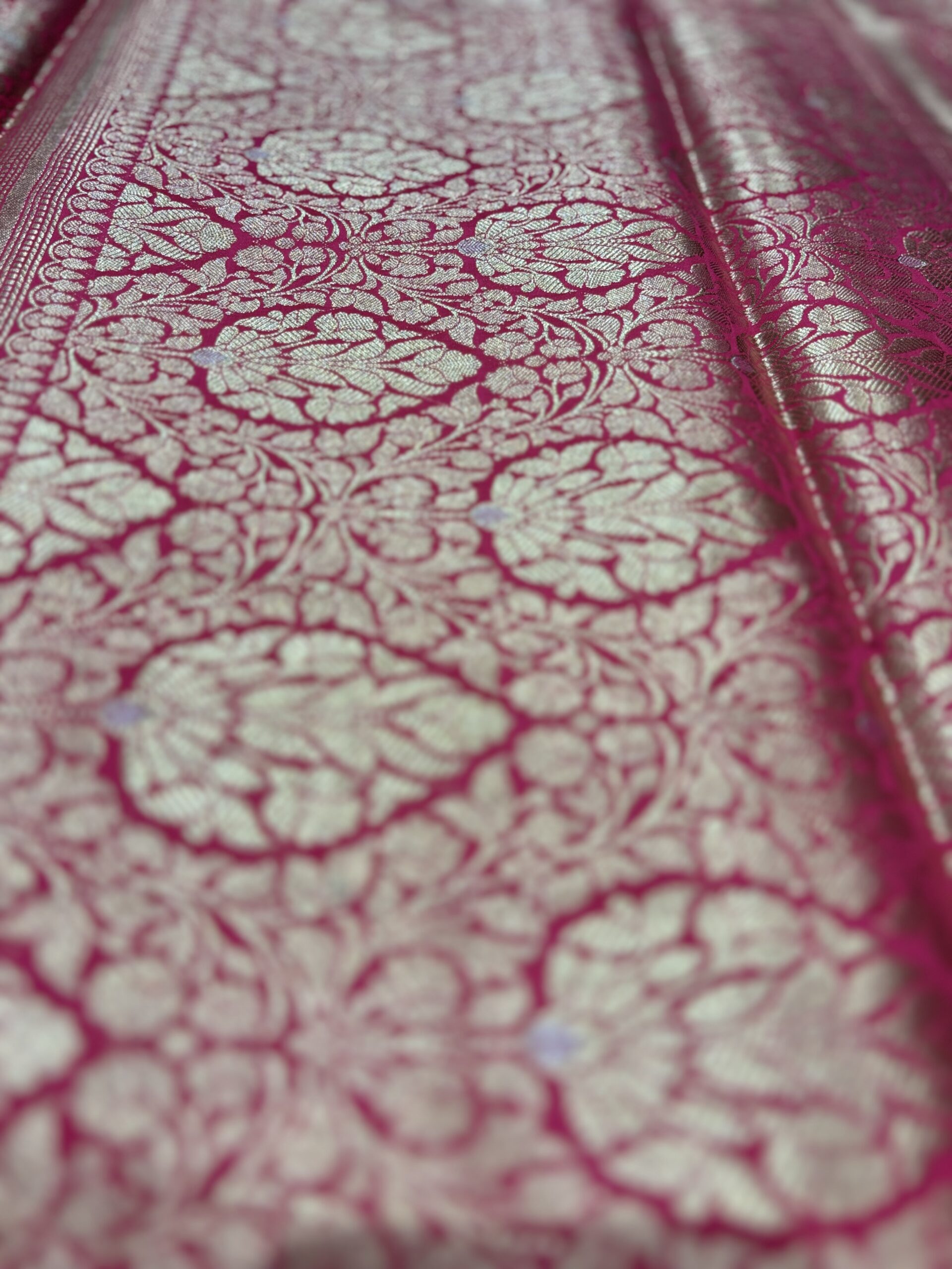 Pure Spun Silk Banarasi Saree - Dark Pink - Image 7