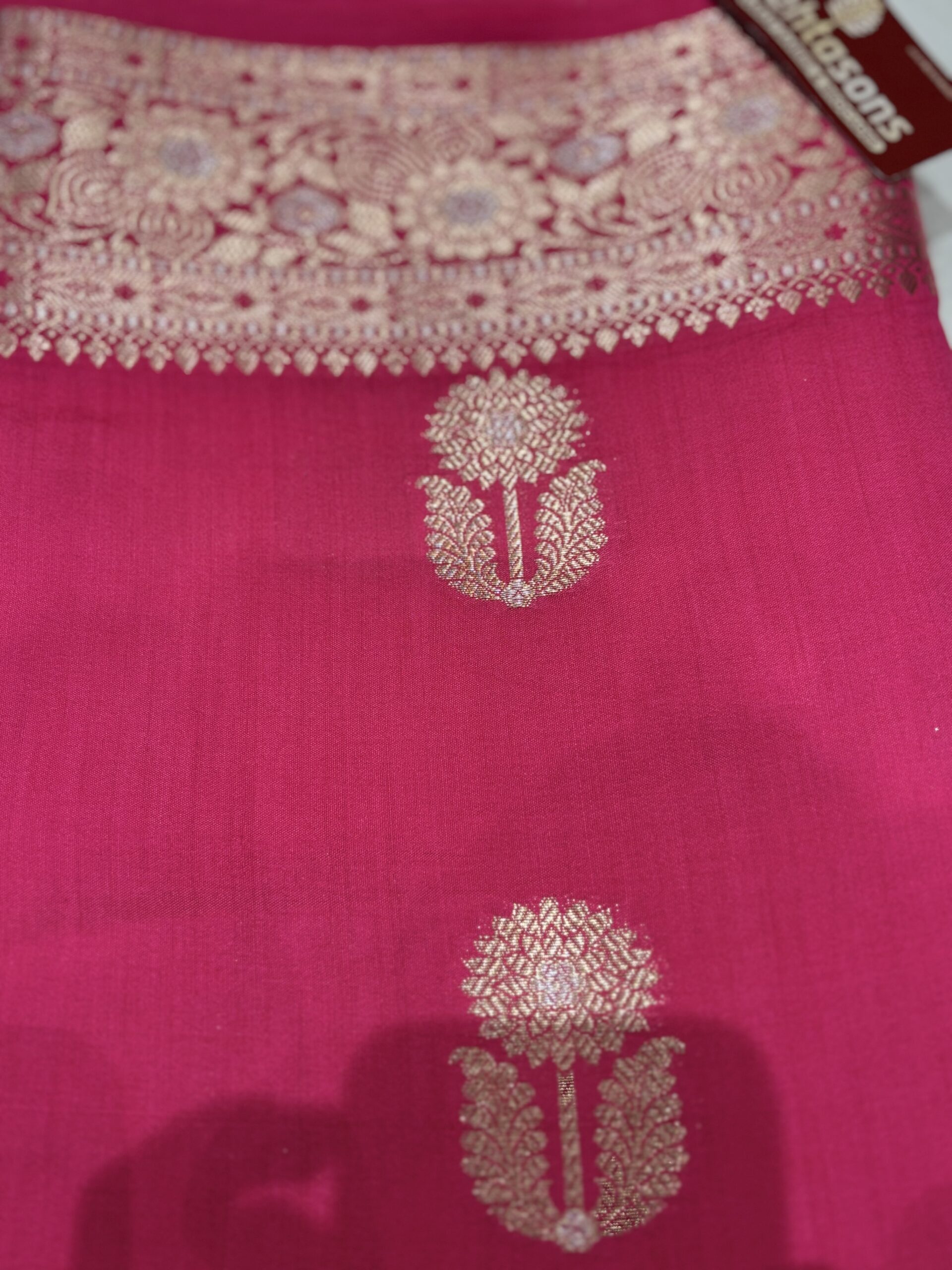 Pure Spun Silk Banarasi Saree - Dark Pink - Image 3