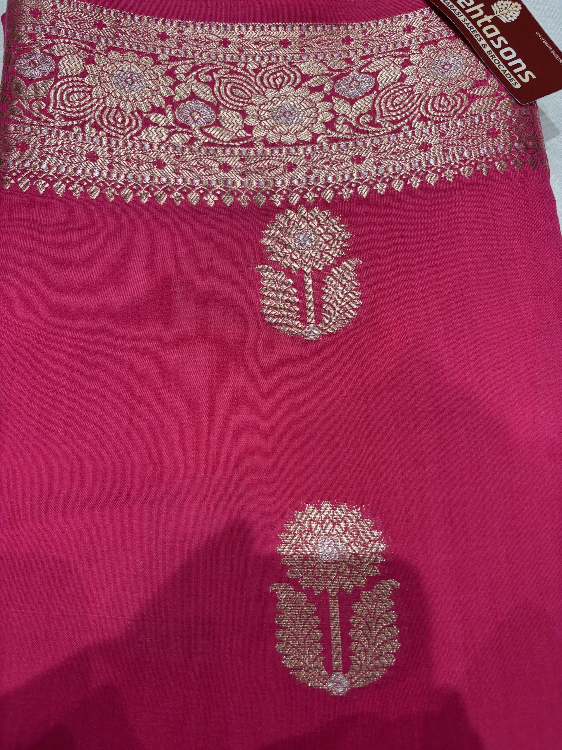 Pure Spun Silk Banarasi Saree - Dark Pink - Image 2