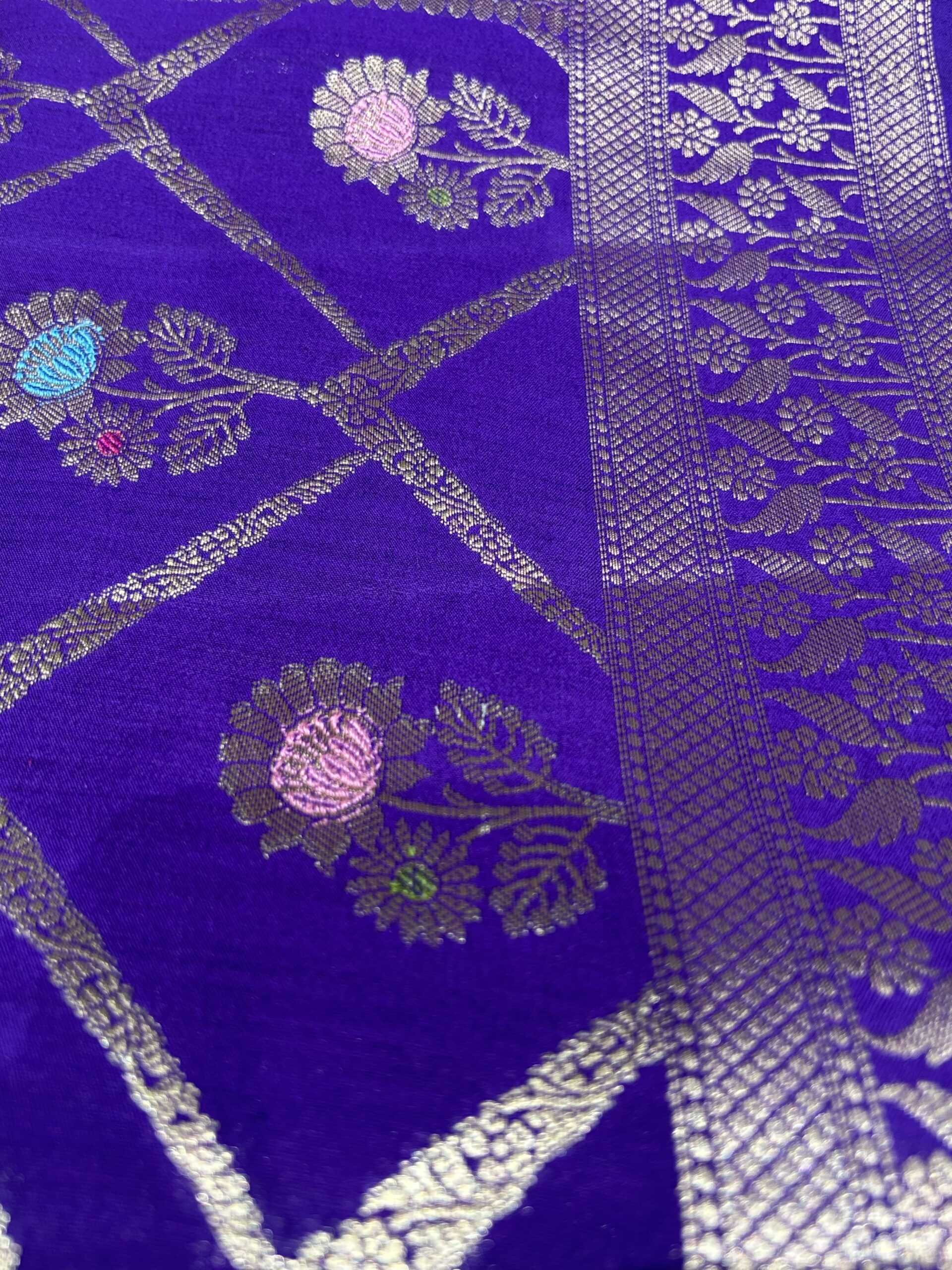 Pure Spun Silk Banarasi Saree - Purple - Image 3