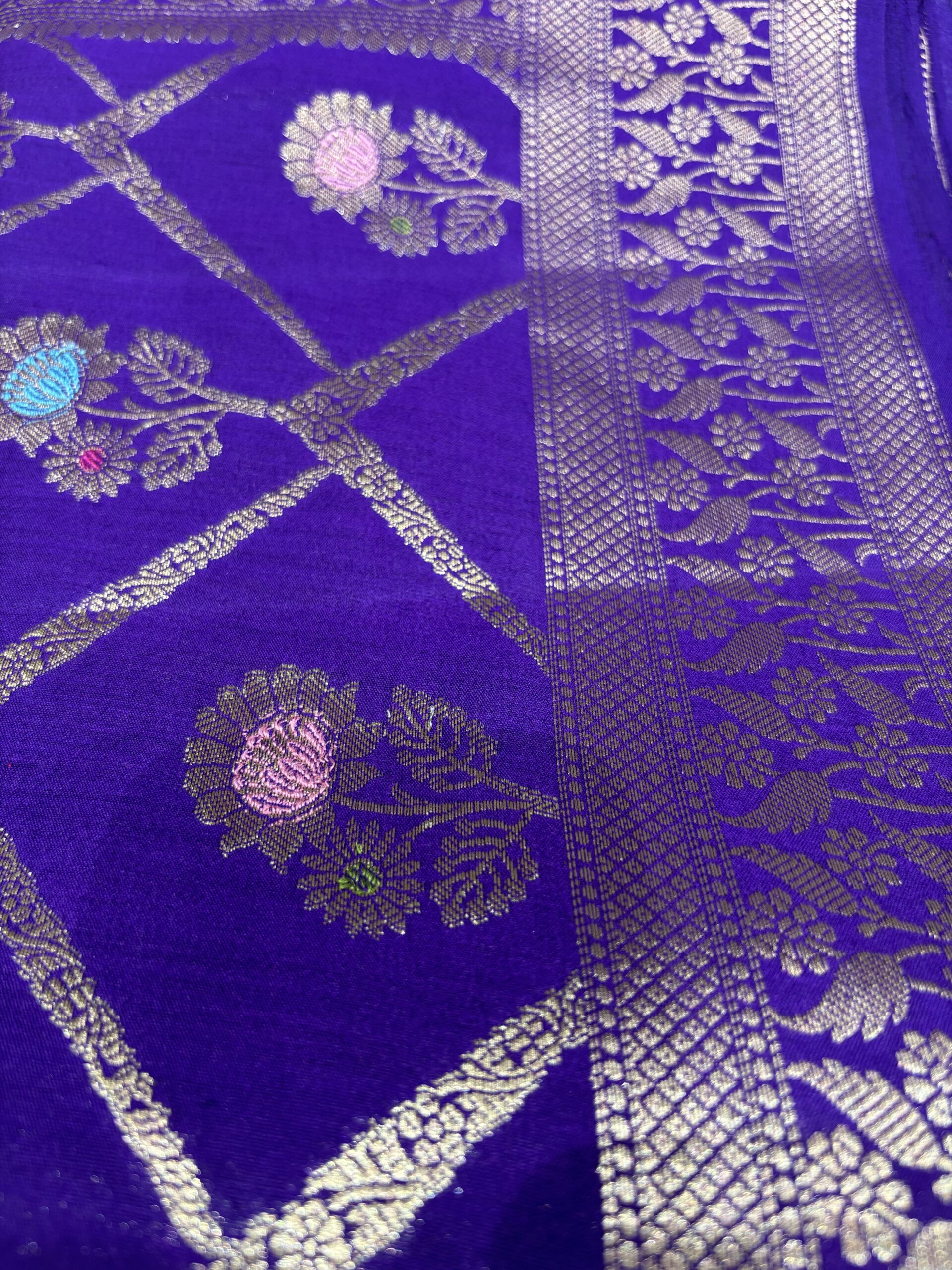 Pure Spun Silk Banarasi Saree - Purple - Image 2