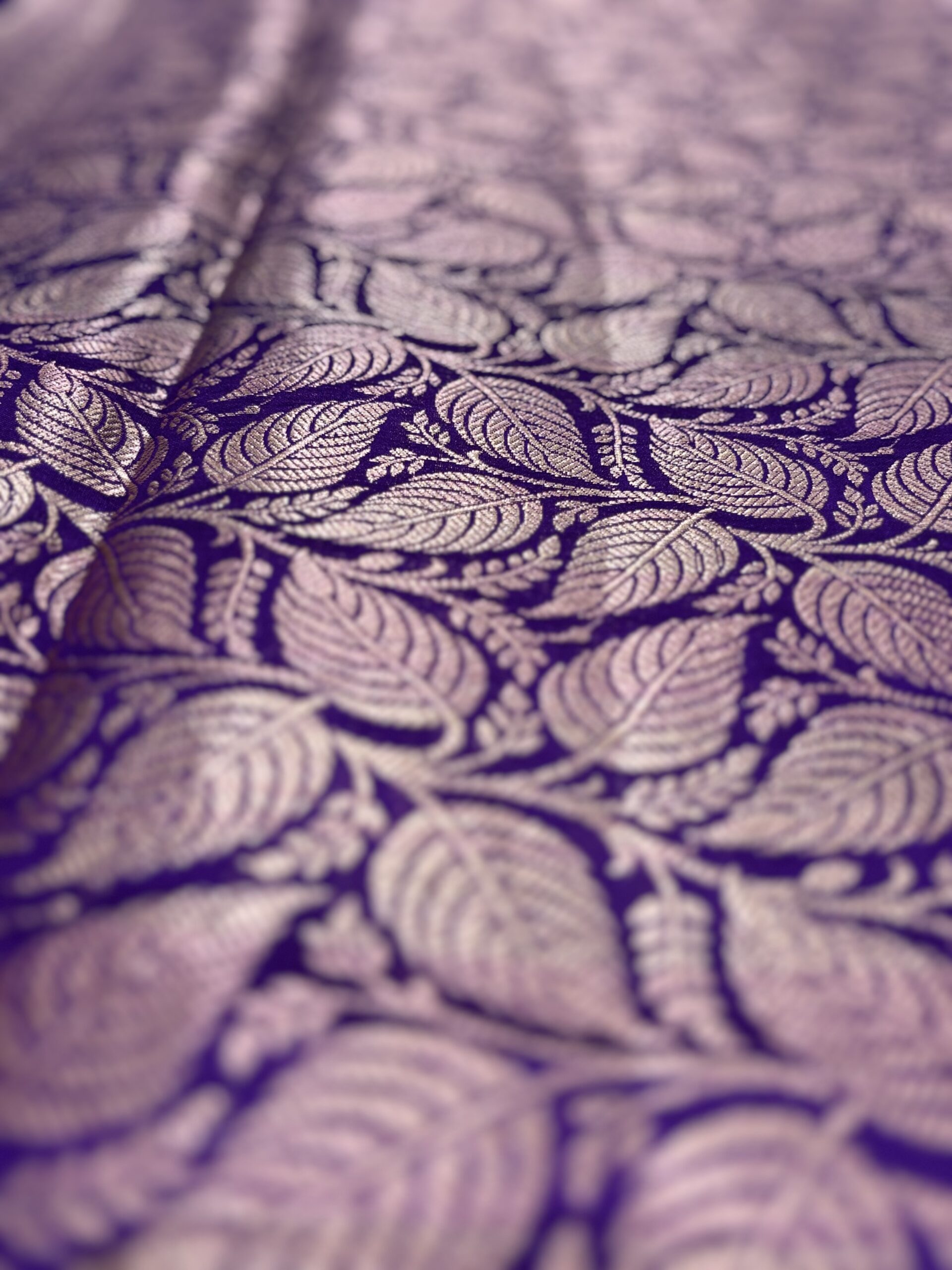 Pure Spun Silk Banarasi Saree - Purple - Image 6