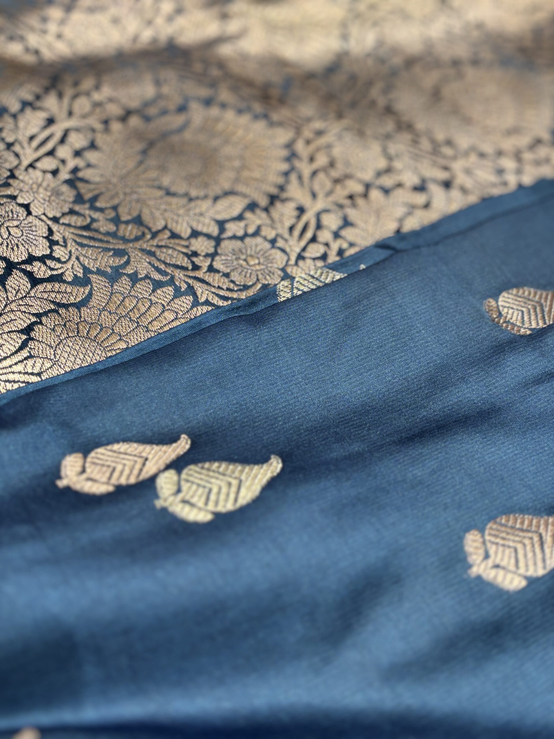 Mashru Silk Handloom Saree - Blue - Image 4